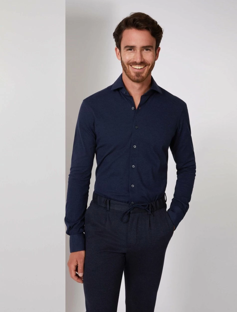 Cavallaro Napoli Piquo Overhemd Indigo Blauw 3 Cavallaro Napoli Piquo Overhemd Indigo Blauw - Afbeelding 3