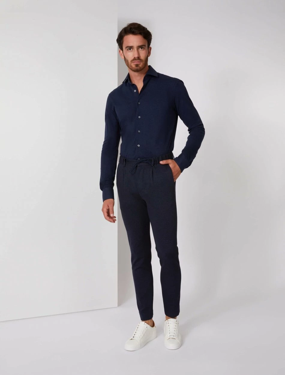 Cavallaro Napoli Piquo Overhemd Indigo Blauw 4 Cavallaro Napoli Piquo Overhemd Indigo Blauw - Afbeelding 4