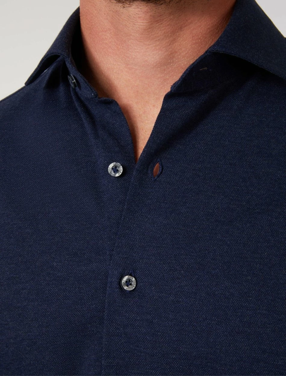 Cavallaro Napoli Piquo Overhemd Indigo Blauw 5 Cavallaro Napoli Piquo Overhemd Indigo Blauw - Afbeelding 5