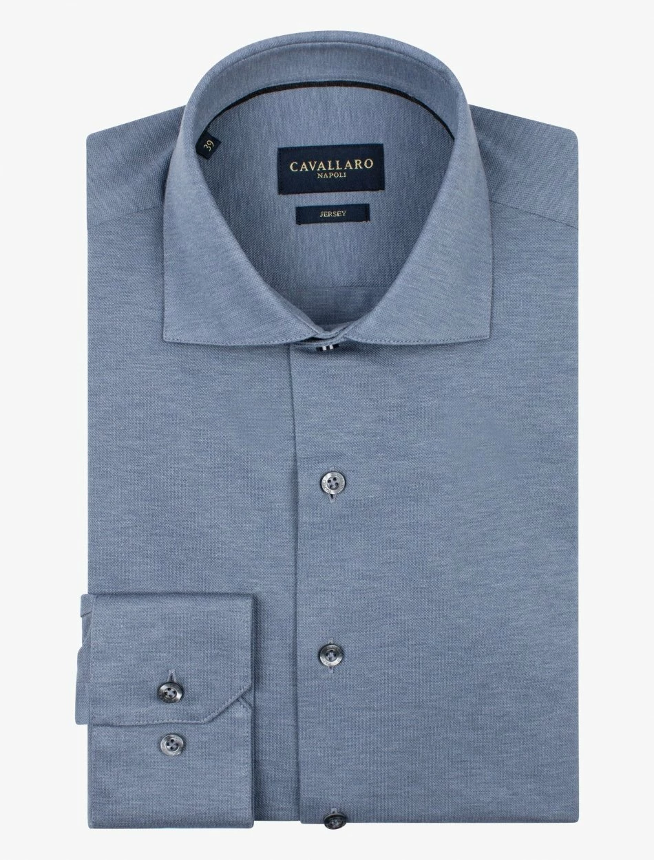 Cavallaro Napoli Piquo Overhemd Denim Blauw 9 Cavallaro Napoli Piquo Overhemd Denim Blauw - Afbeelding 9