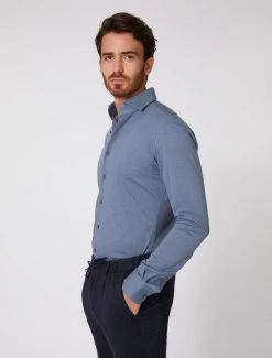 Cavallaro Napoli Piquo Overhemd Denim Blauw