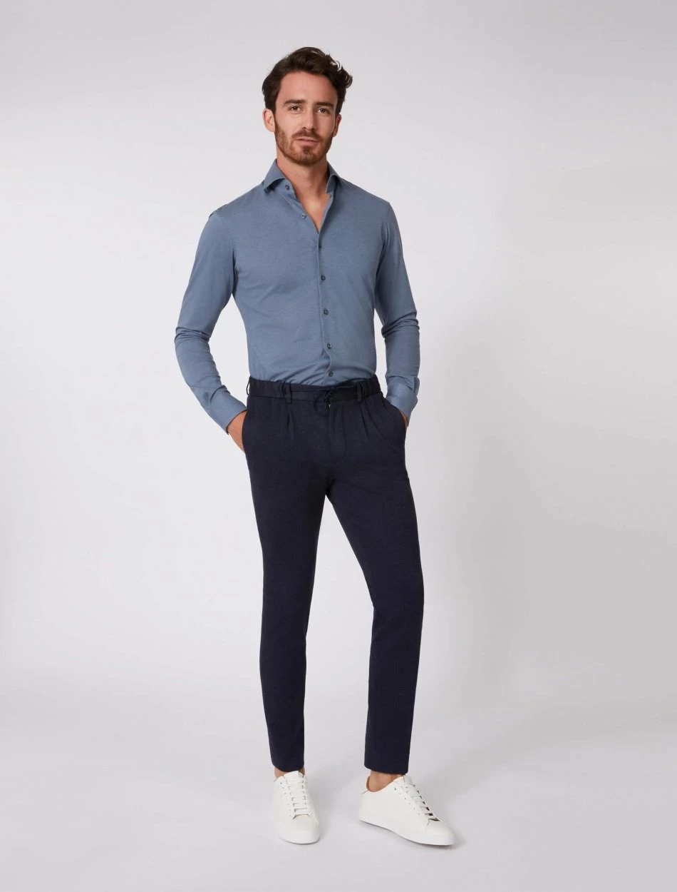 Cavallaro Napoli Piquo Overhemd Denim Blauw 6 Cavallaro Napoli Piquo Overhemd Denim Blauw - Afbeelding 6