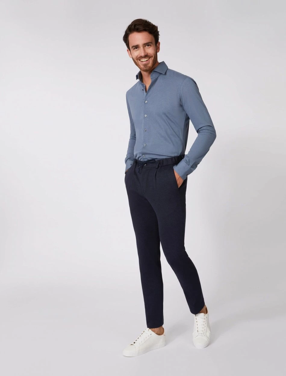 Cavallaro Napoli Piquo Overhemd Denim Blauw 2 Cavallaro Napoli Piquo Overhemd Denim Blauw - Afbeelding 2