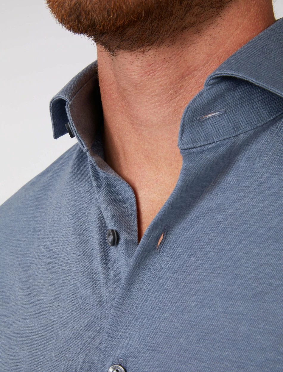 Cavallaro Napoli Piquo Overhemd Denim Blauw 3 Cavallaro Napoli Piquo Overhemd Denim Blauw - Afbeelding 3