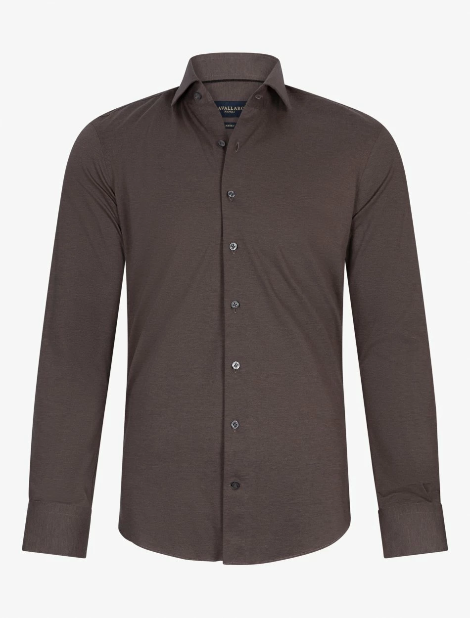 Cavallaro Napoli Piquo Overhemd Bruin 1 Cavallaro Napoli Piquo Overhemd Bruin