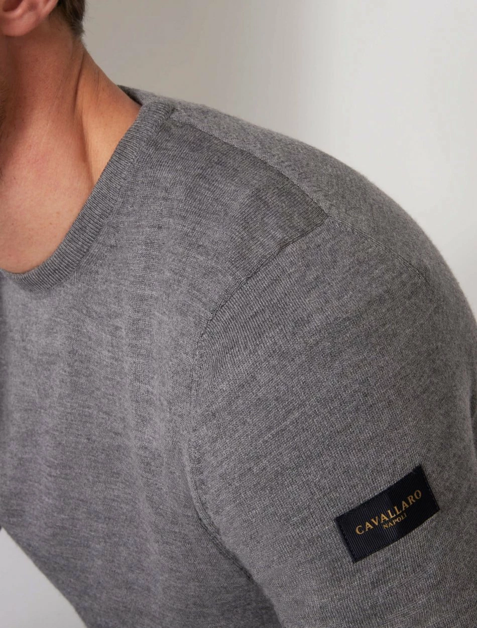 Cavallaro Napoli Merino R-neck Trui Grijs Melange 3 Cavallaro Napoli Merino R-neck Trui Grijs Melange - Afbeelding 3