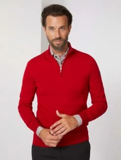 Cavallaro Napoli Merino Half Zip Trui Rood -Cavallaro Napoli Shop 118225002 460000 06 positie 30 32