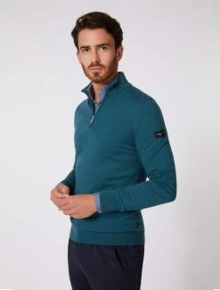 Cavallaro Napoli Merino Half Zip Trui Donkergroen