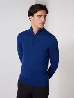 Cavallaro Napoli Merino Half Zip Trui Helderblauw