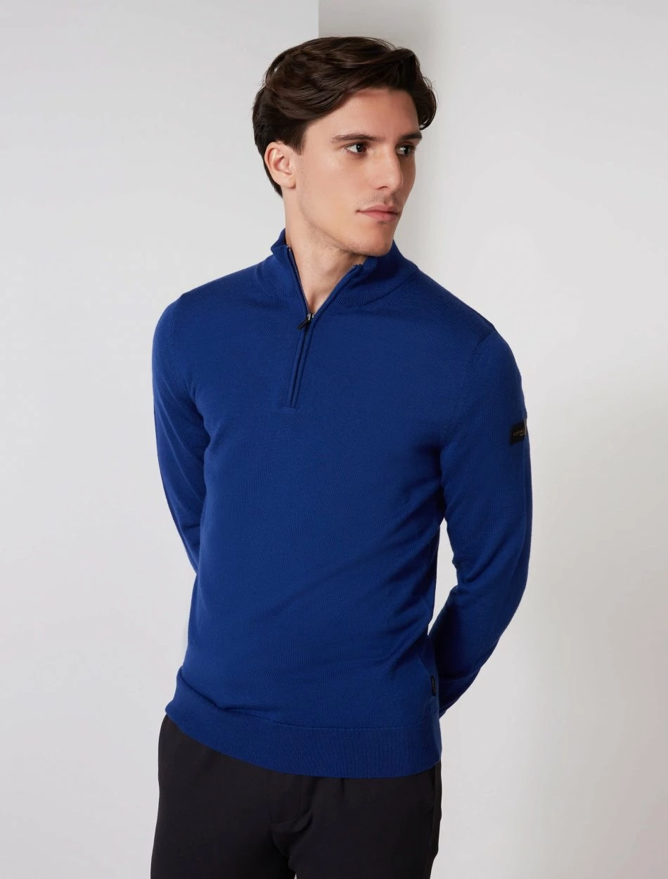 Cavallaro Napoli Merino Half Zip Trui Helderblauw 1 Cavallaro Napoli Merino Half Zip Trui Helderblauw