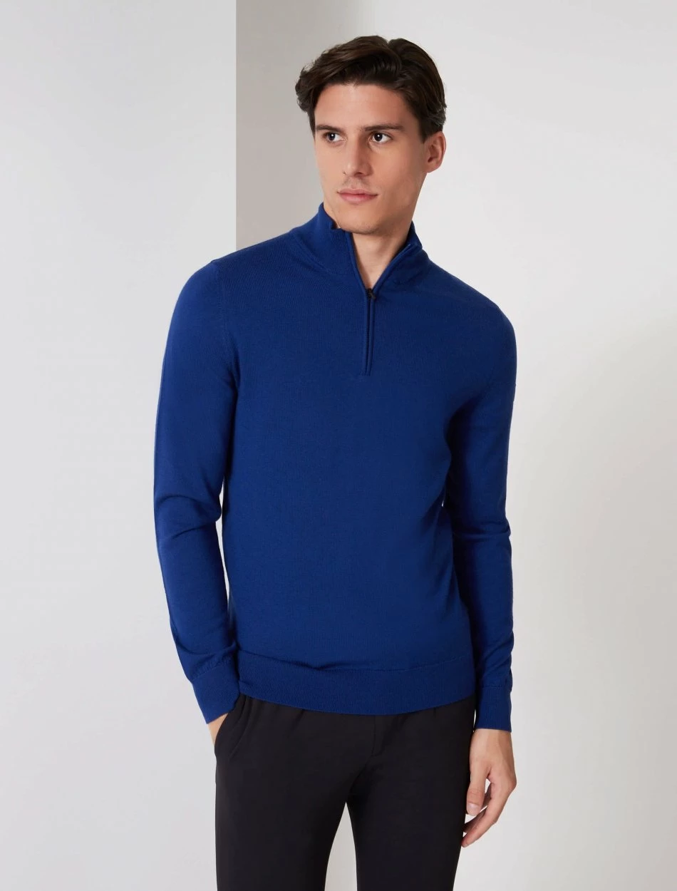 Cavallaro Napoli Merino Half Zip Trui Helderblauw 4 Cavallaro Napoli Merino Half Zip Trui Helderblauw - Afbeelding 4