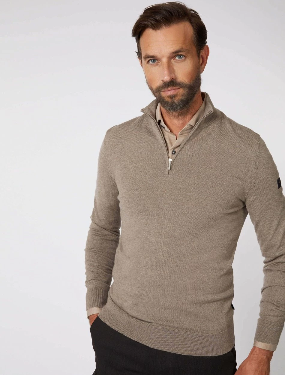 Cavallaro Napoli Merino Half Zip Trui Taupe 3 Cavallaro Napoli Merino Half Zip Trui Taupe - Afbeelding 3
