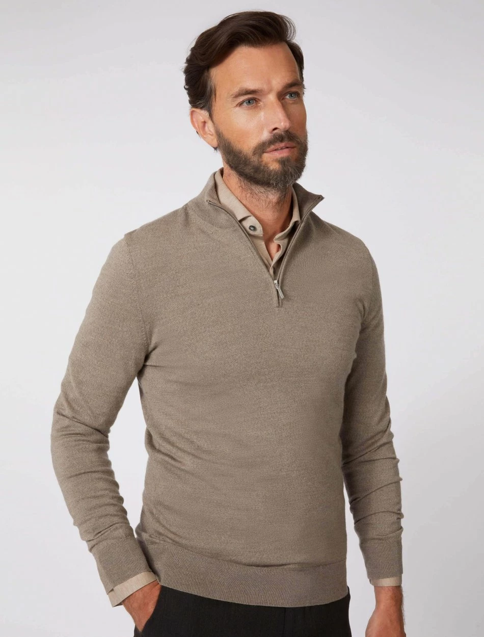 Cavallaro Napoli Merino Half Zip Trui Taupe 7 Cavallaro Napoli Merino Half Zip Trui Taupe - Afbeelding 7