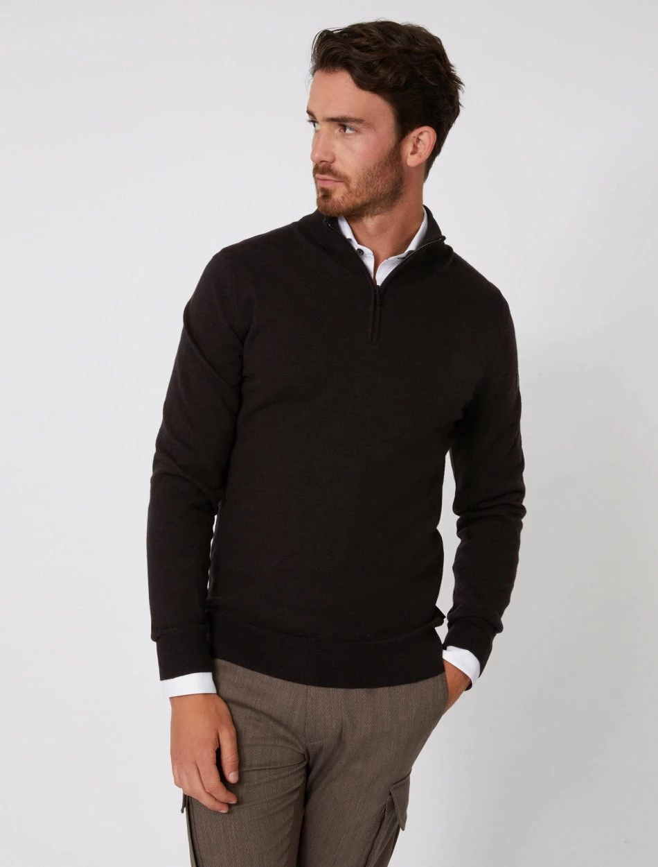 Cavallaro Napoli Merino Half Zip Trui Bruin 5 Cavallaro Napoli Merino Half Zip Trui Bruin - Afbeelding 5