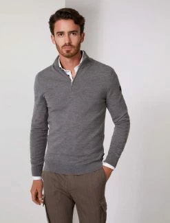 Cavallaro Napoli Merino Half Zip Trui Grijs Melange