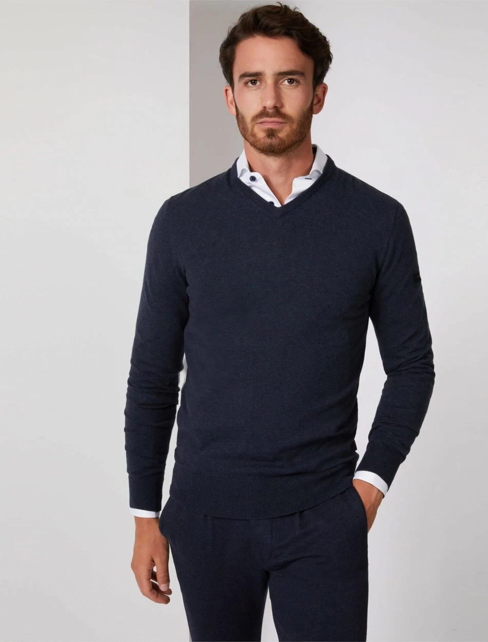 Cavallaro Napoli Tomasso V-neck Trui Donkerblauw 4 Cavallaro Napoli Tomasso V-neck Trui Donkerblauw - Afbeelding 4