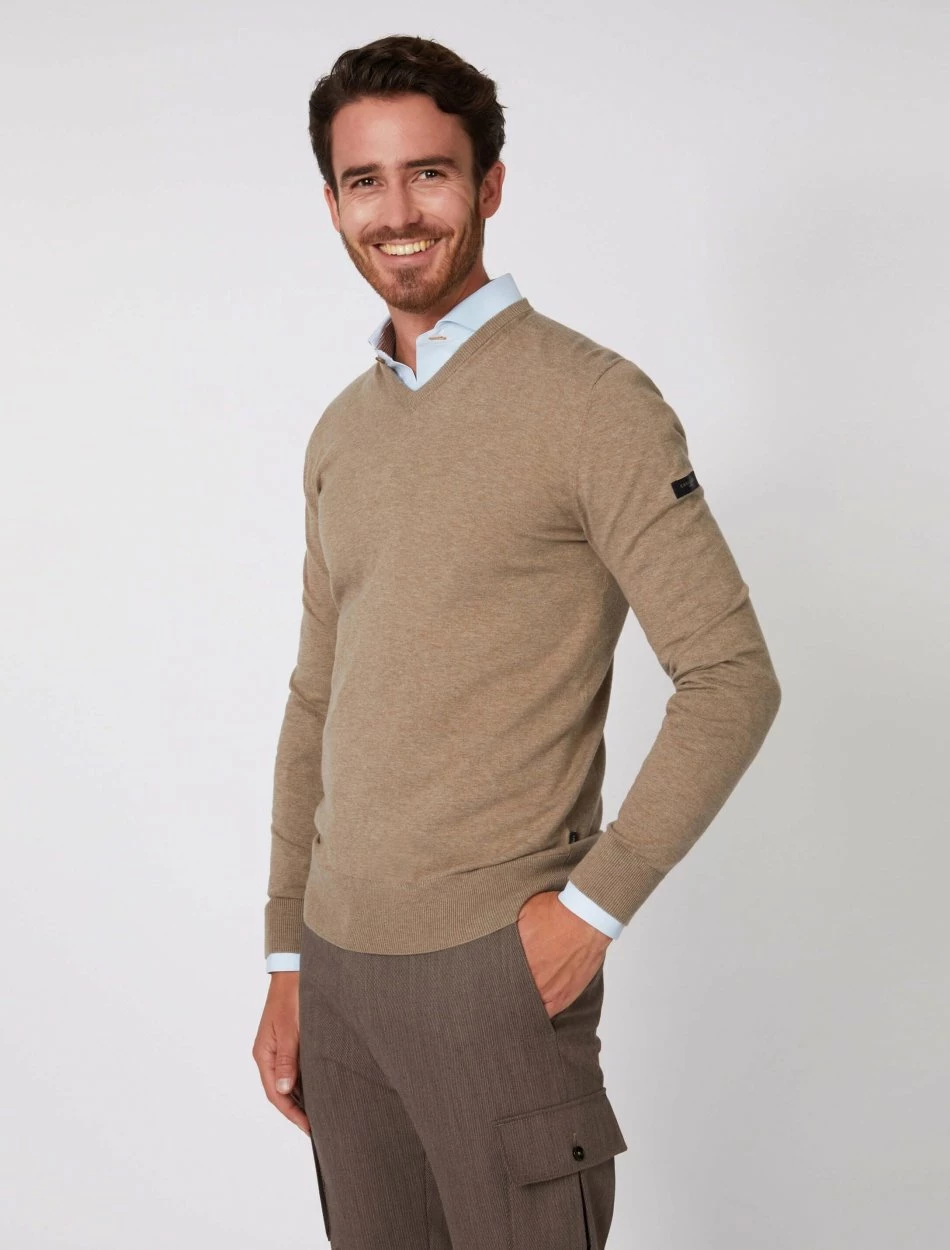 Cavallaro Napoli Tomasso V-neck Trui Taupe 1 Cavallaro Napoli Tomasso V-neck Trui Taupe