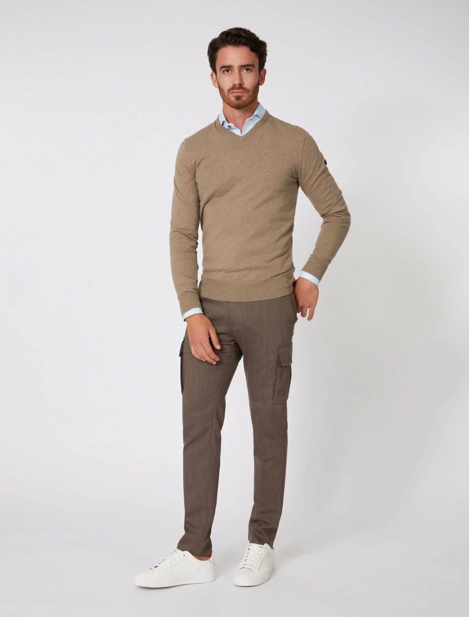 Cavallaro Napoli Tomasso V-neck Trui Taupe 5 Cavallaro Napoli Tomasso V-neck Trui Taupe - Afbeelding 5