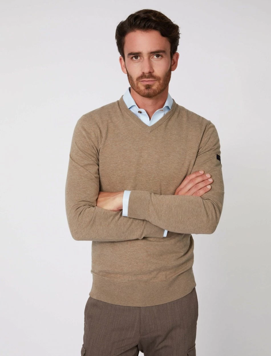 Cavallaro Napoli Tomasso V-neck Trui Taupe 4 Cavallaro Napoli Tomasso V-neck Trui Taupe - Afbeelding 4