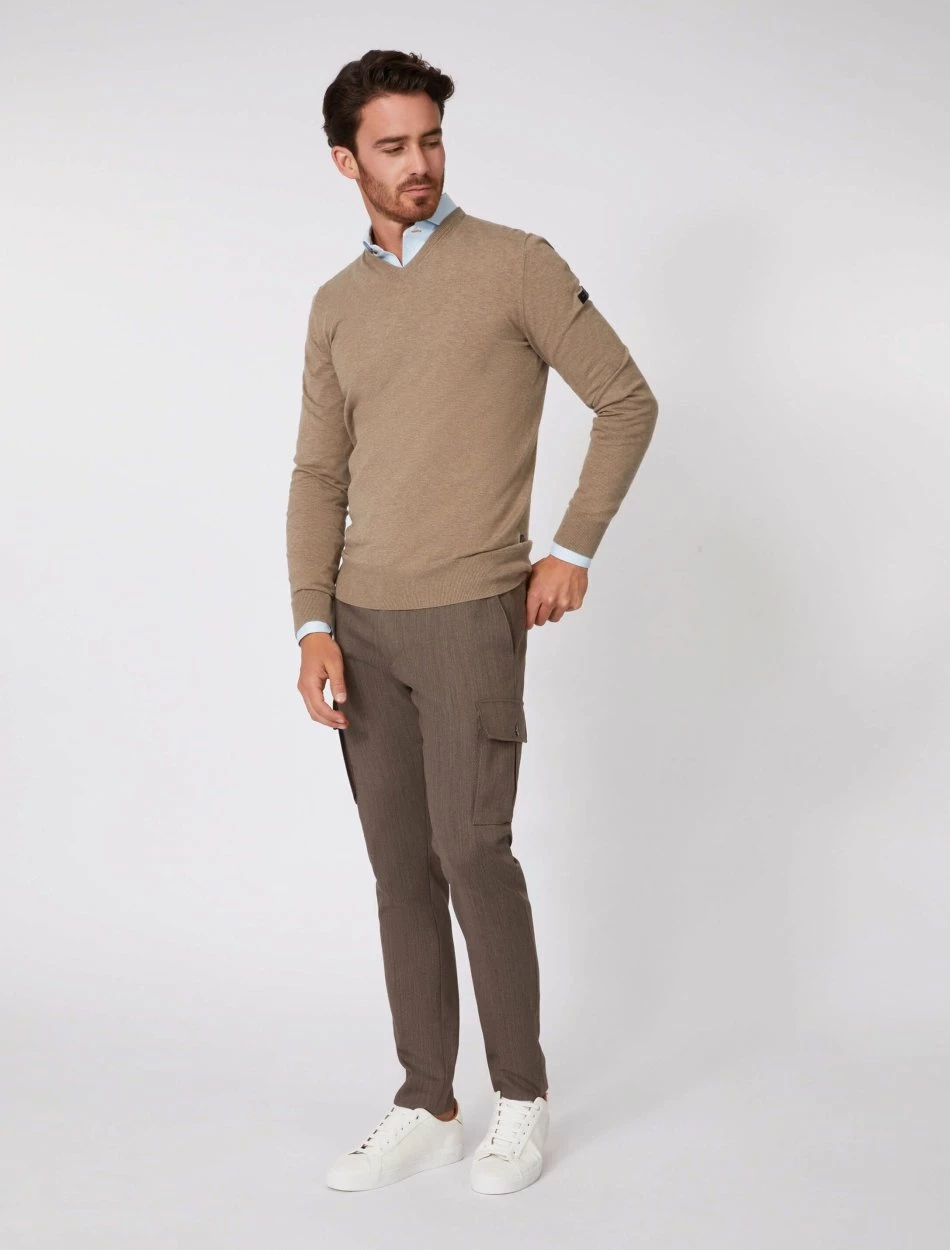 Cavallaro Napoli Tomasso V-neck Trui Taupe 2 Cavallaro Napoli Tomasso V-neck Trui Taupe - Afbeelding 2